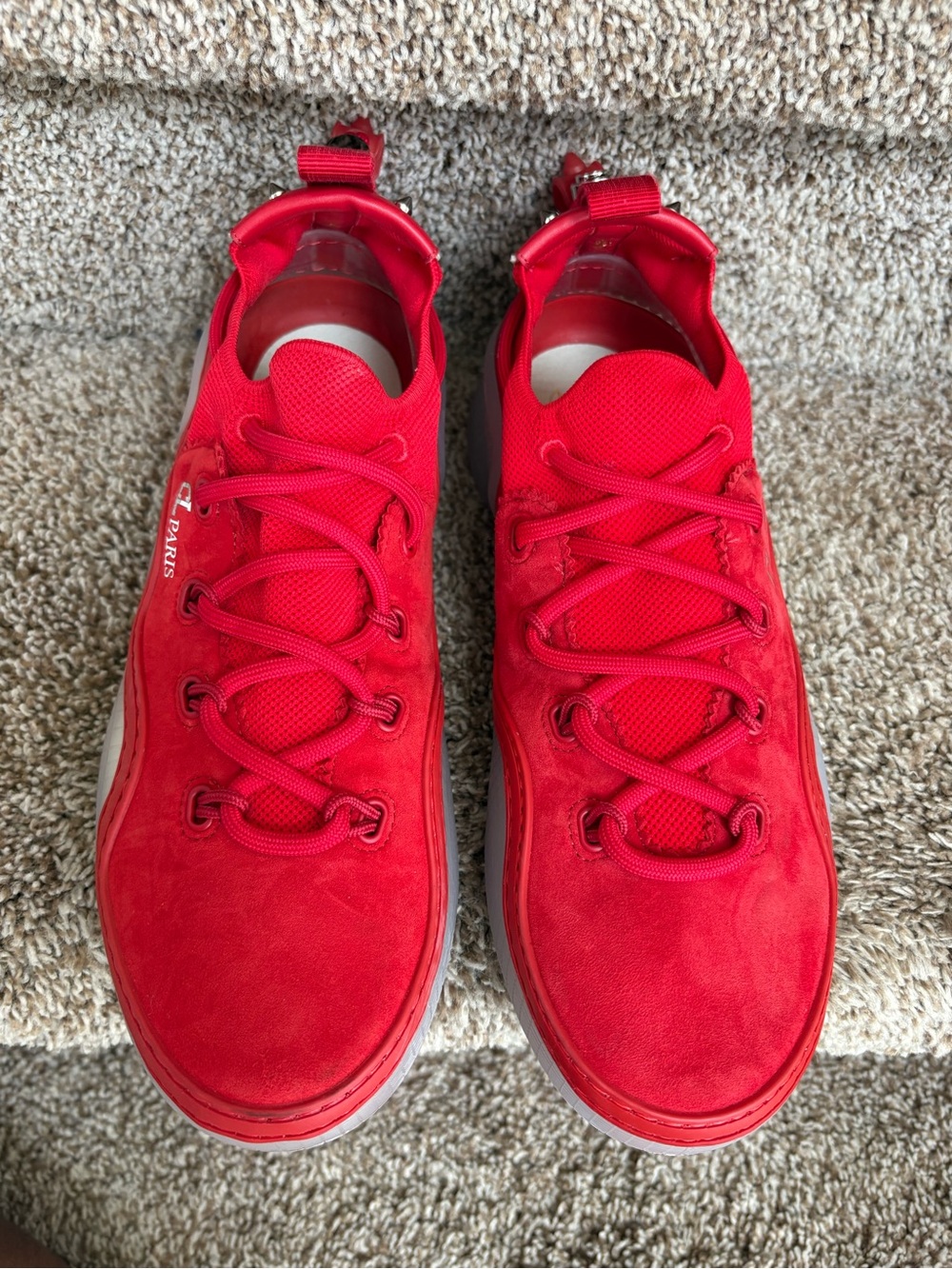 Christian Louboutin Red Men’s Suede Sneakers with Gold Logo Marking .